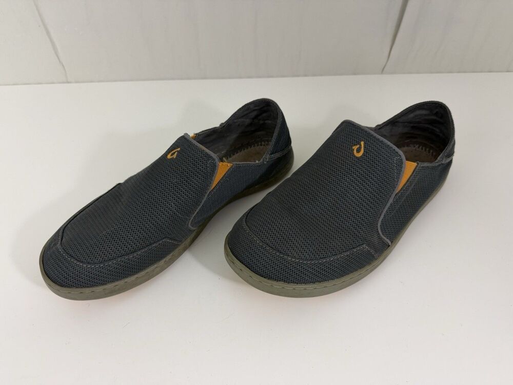 OluKai Mens Nohea Mesh Gray Gold Loafers Shows Sz 10 Coastal Gorpcore Surf *Read